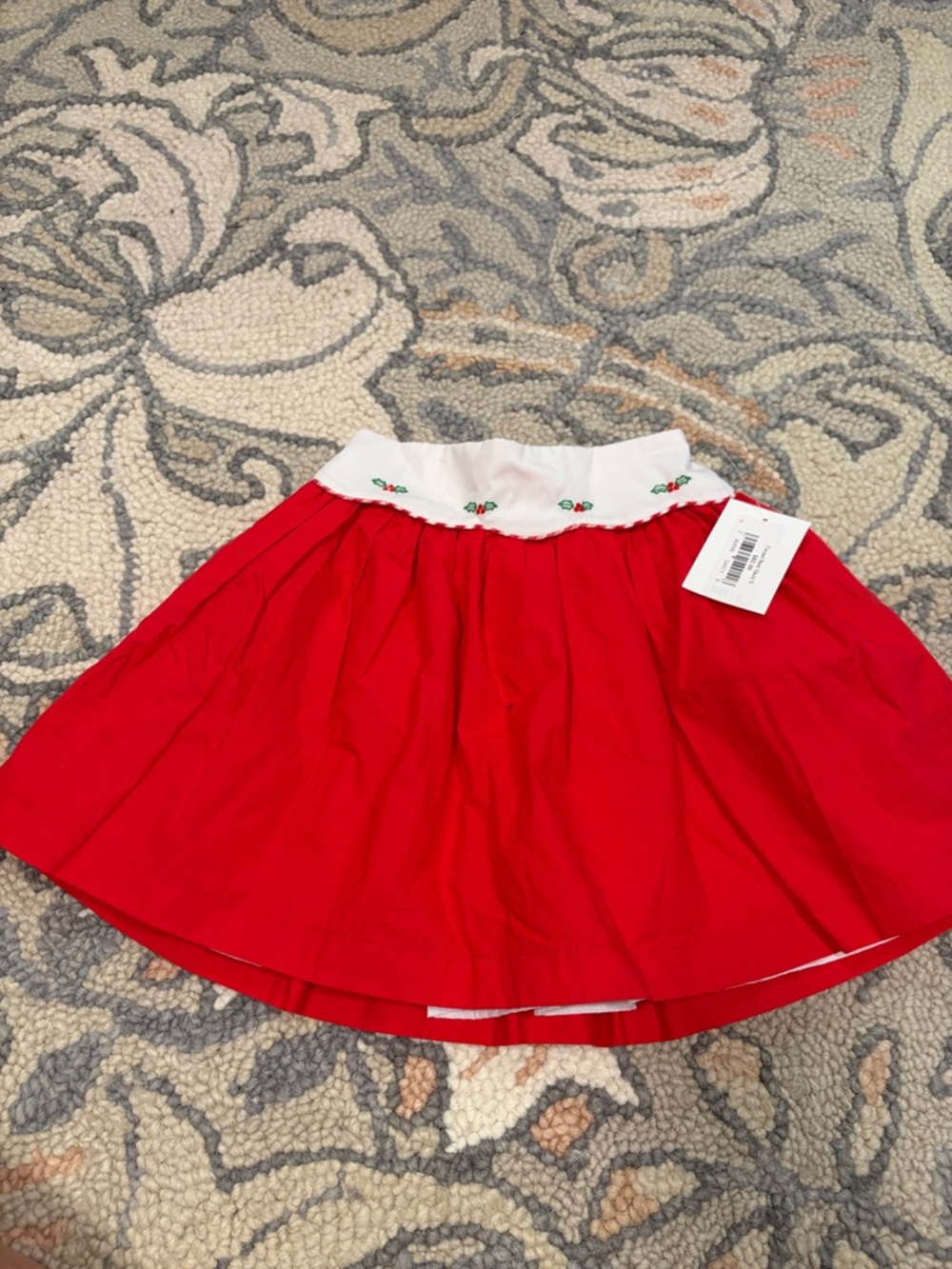 Girls Red Holiday Skirt with Embroidered White Waistband